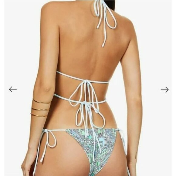 Revolve VDM Marley Reversible Ocean Swirl Blue Gingham Bikini Bottom XSmall - Picture 4 of 11